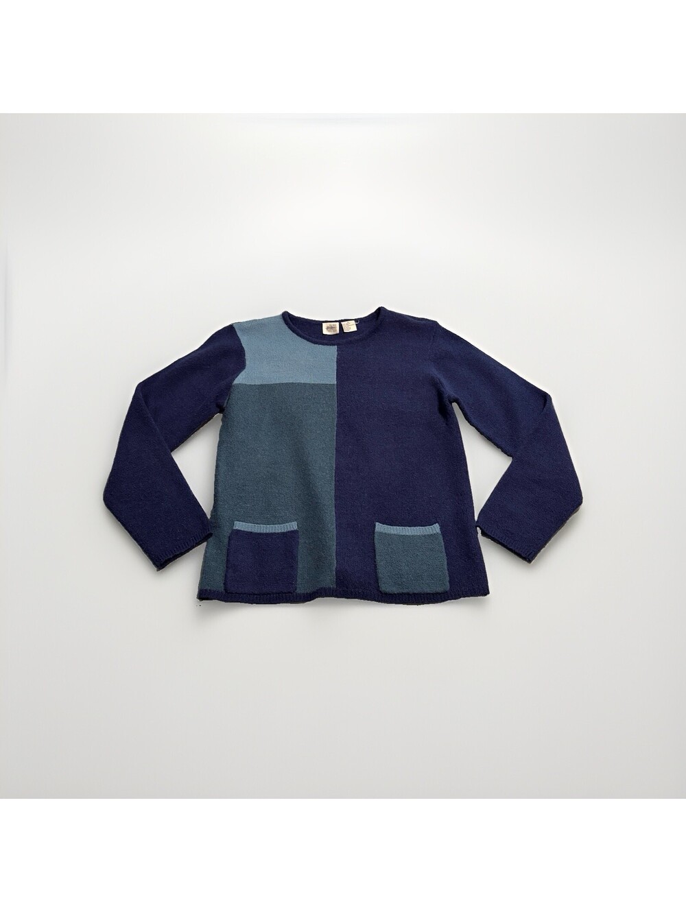 Vintage 1980s Jason Maxwell Pullover Sweater Two Tone Blue Wool Blend Sz Medium